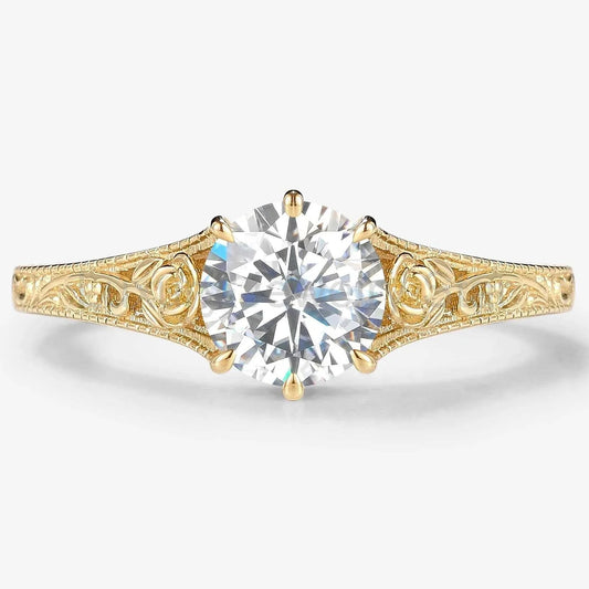 Round Cut Moissanite Vintage Engagement Ring With Rose