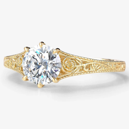 Round Cut Moissanite Vintage Engagement Ring With Rose - image 2