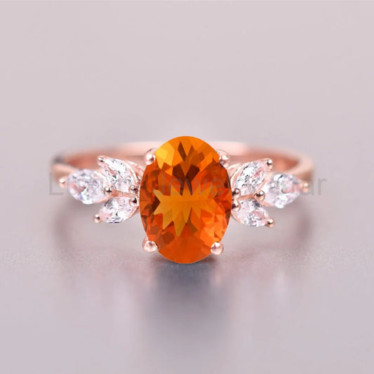 Fire Opal Marquise Cluster Wedding Engagement Ring