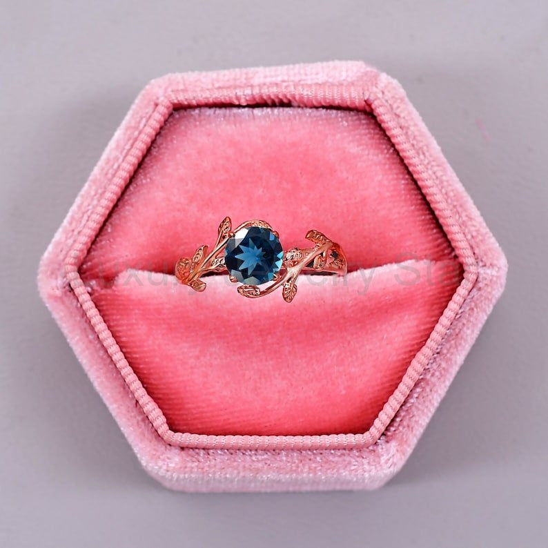 London Blue Topaz Engagement ring Leaf Design Ring - image 6