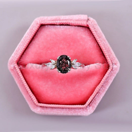 Unique Black Rutilated Quartz Engagement Ring - image 2