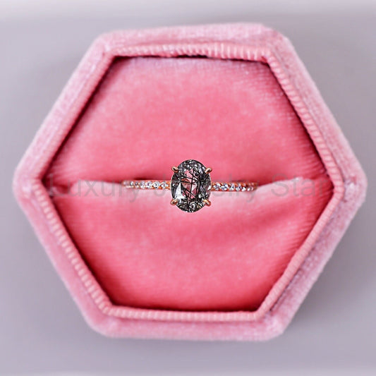 Unique Oval Cut Black Rutilated Quartz Engagement Ring