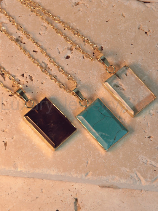 ADELA necklace - Rectangular natural stone pendant