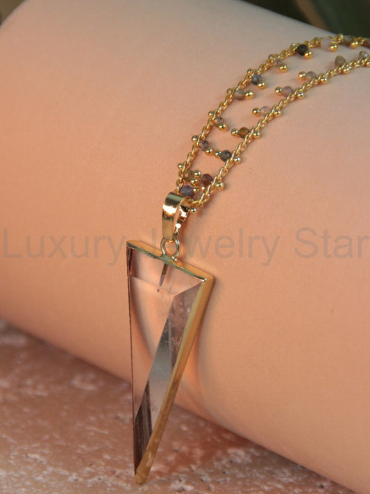 TESS necklace - Triangular natural stone pendant