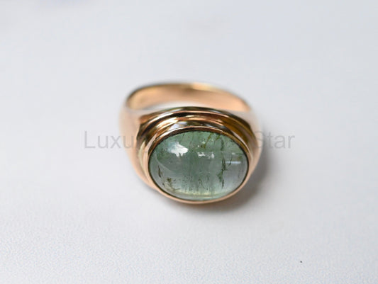 Reserved for Katie - Green Tourmaline 14k Gold Signet Ring - size 7.5