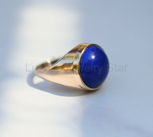 Round Lapis Lazuli 14k Gold Signet Ring - size 7.5 - image 2