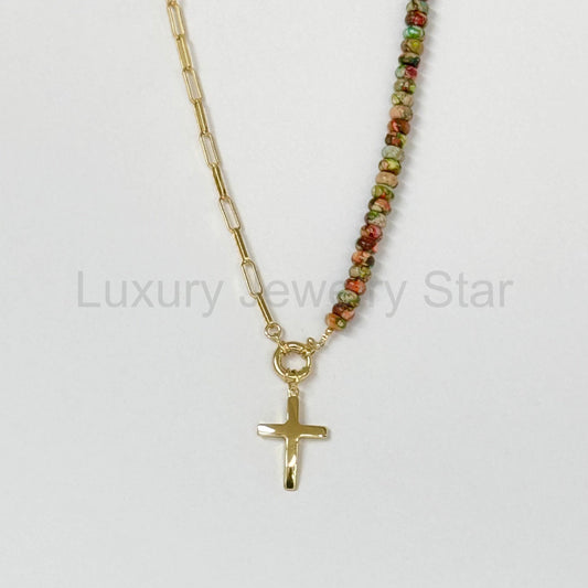Cozy Colorful Paper Clip Chain Beaded Necklace with Charm - Limited Edition