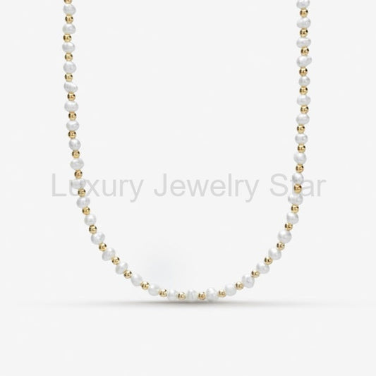 Dianne Dainty Pearls & Gold Beaded Necklace