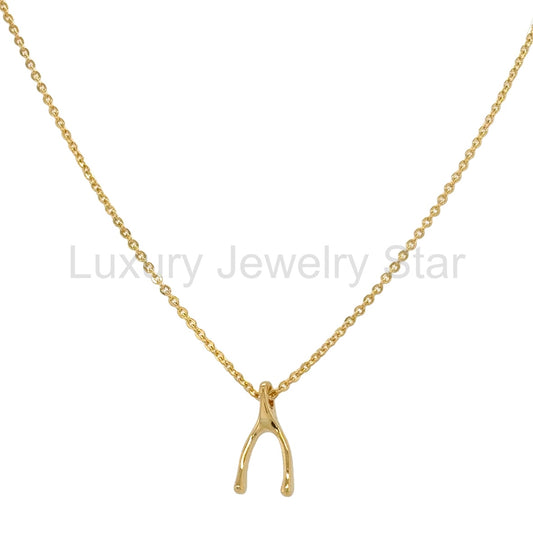 Gold Lucky Wishbone Necklace