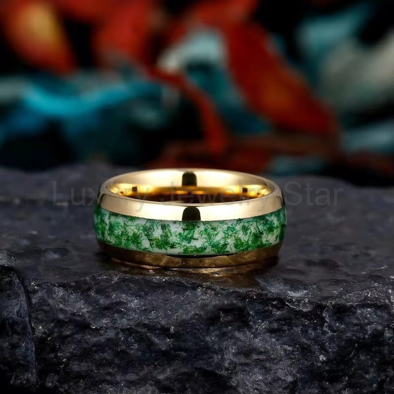 'BiAura' Two-Tone Polished Dome Moss Agate Green Men Band - image 4
