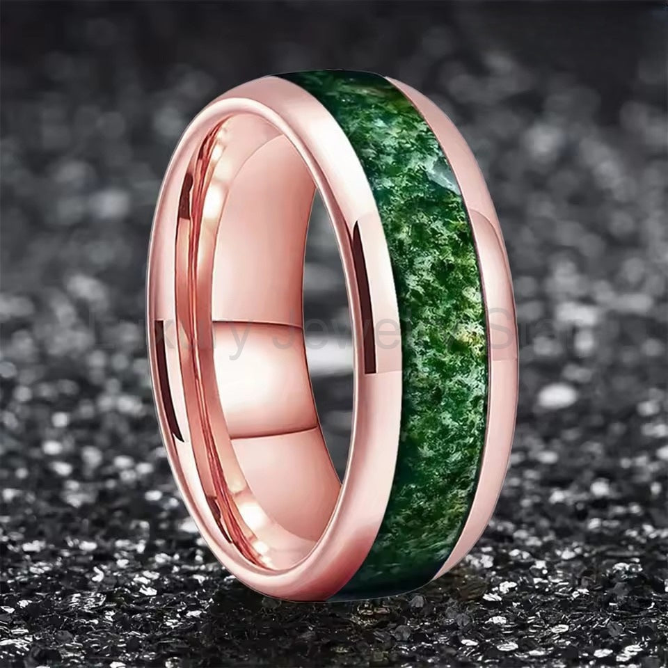 'BiAura' Two-Tone Polished Dome Moss Agate Green Men Band - image 5