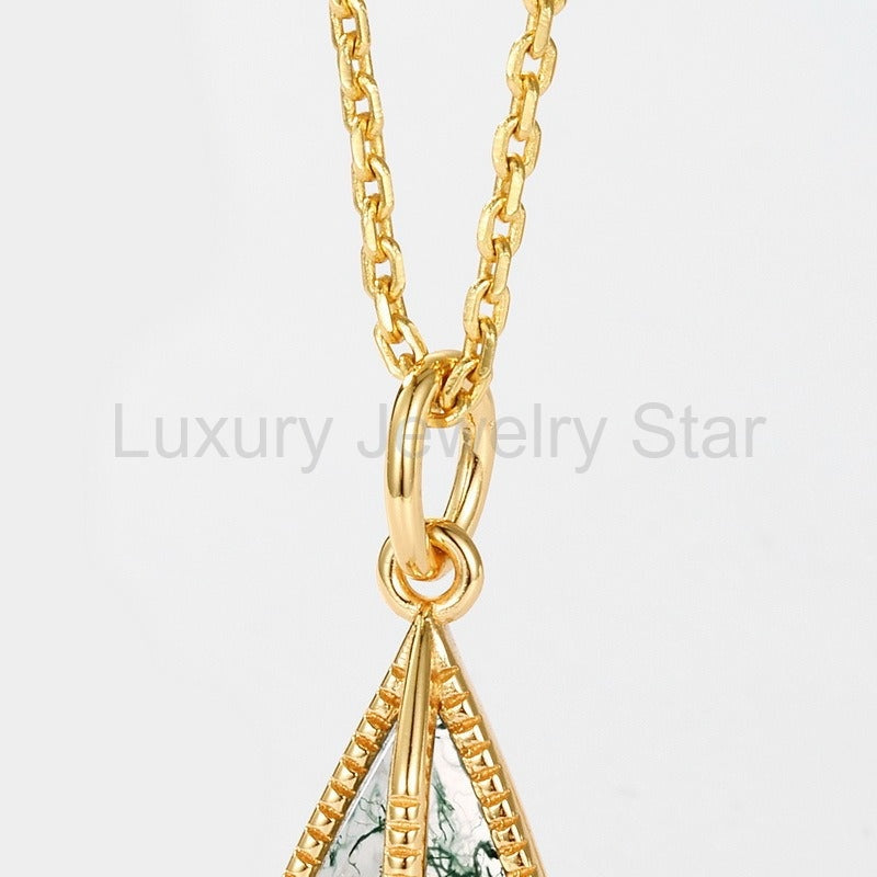 'Evermoss' Kite Cut Natural Green Moss Agate Vintage Necklace Sterling Silver - image 5