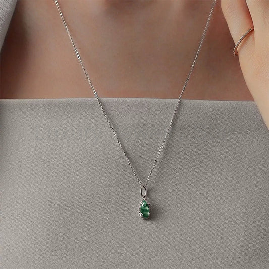 'Everolive' Green Moss Agate Olive Branch Nature Pendant Necklace - image 2