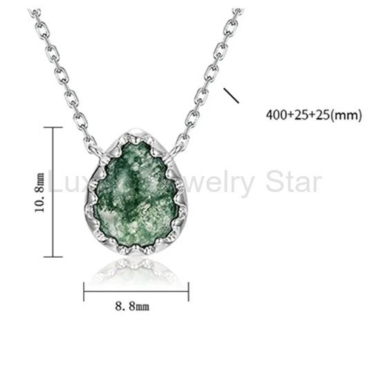 'Forest Cog' Vintage Water Drop Pear Cut Moss Agate Gear Pendant - image 4