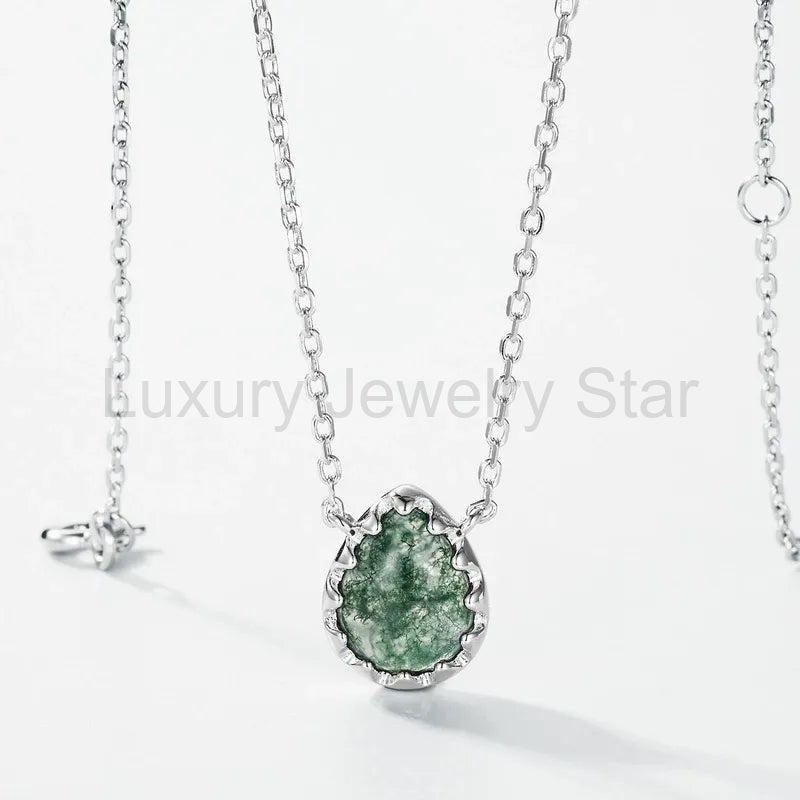'Forest Cog' Vintage Water Drop Pear Cut Moss Agate Gear Pendant - image 5