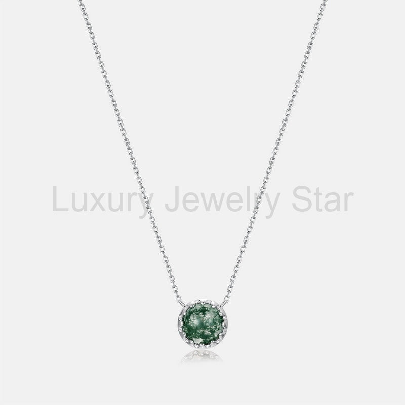 'Forest Cog' Vintage Water Drop Pear Cut Moss Agate Gear Pendant - image 7