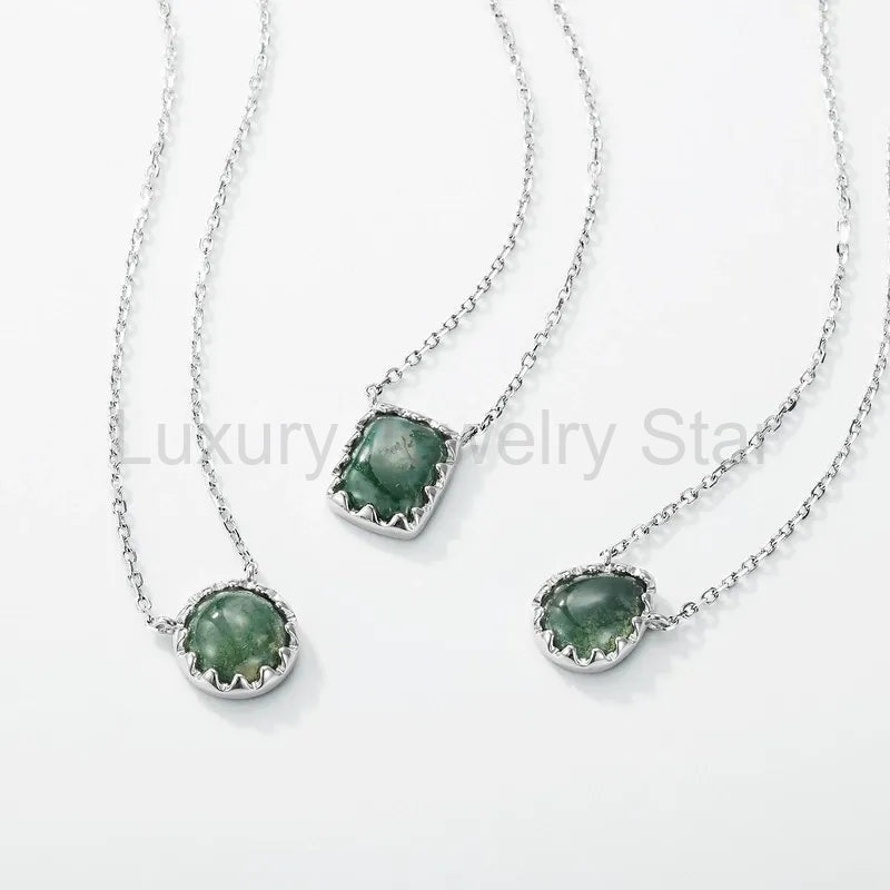'Forest Cog' Vintage Water Drop Pear Cut Moss Agate Gear Pendant - image 8