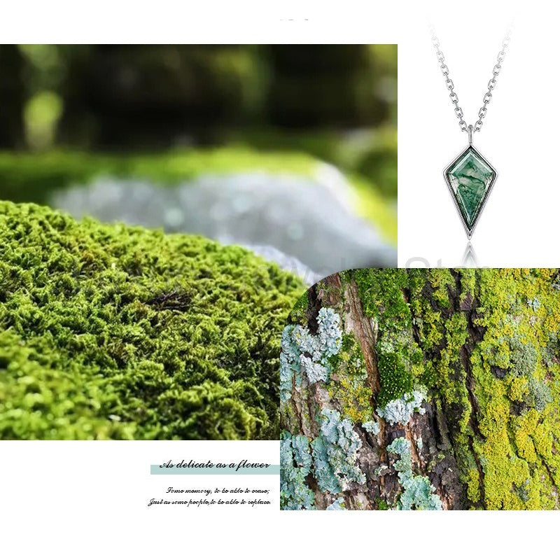 'Greenlight' Natural Moss Agate Kite Shape Dainty Necklace Promise Gift Friendship Gift - image 3