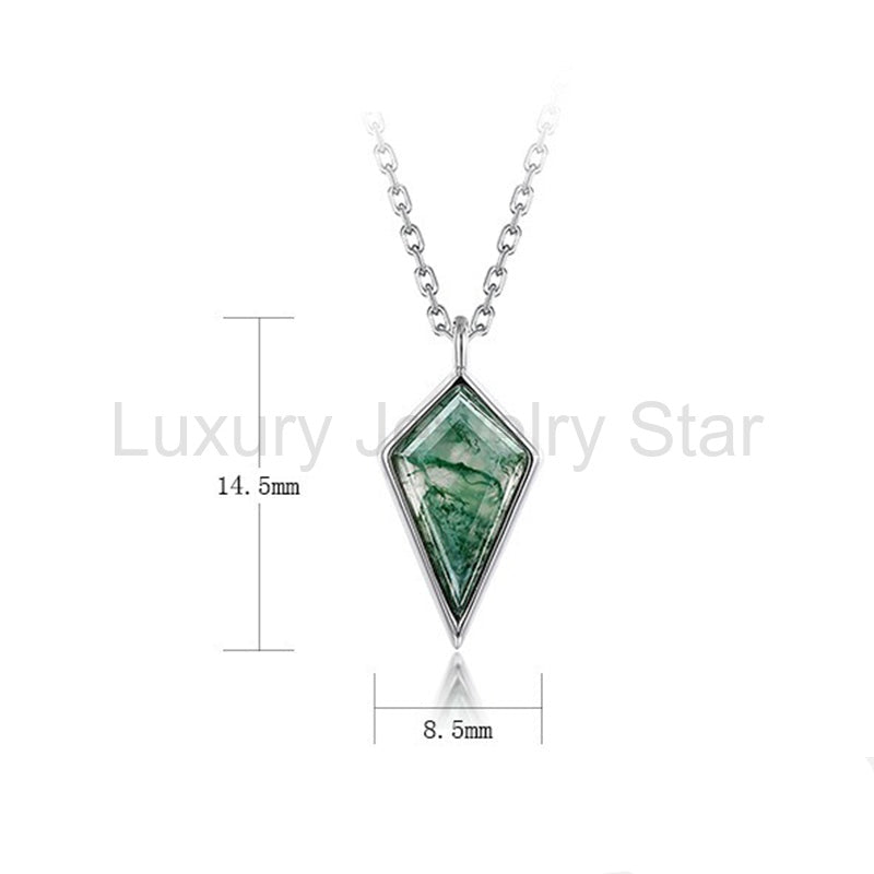 'Greenlight' Natural Moss Agate Kite Shape Dainty Necklace Promise Gift Friendship Gift - image 4
