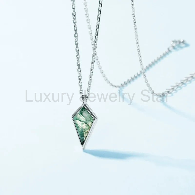 'Greenlight' Natural Moss Agate Kite Shape Dainty Necklace Promise Gift Friendship Gift - image 6