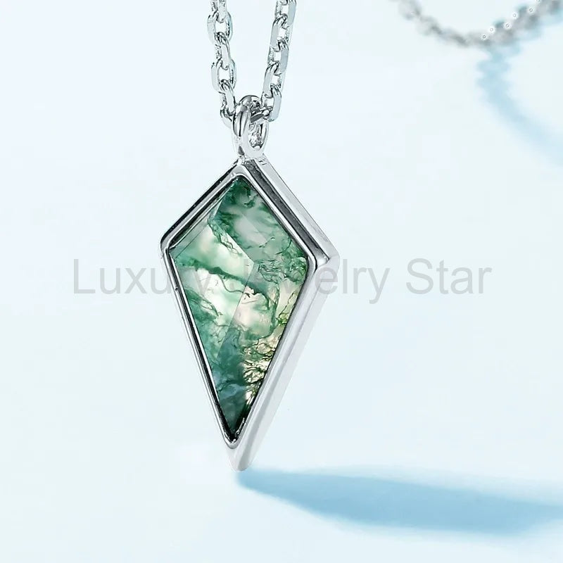 'Greenlight' Natural Moss Agate Kite Shape Dainty Necklace Promise Gift Friendship Gift - image 7