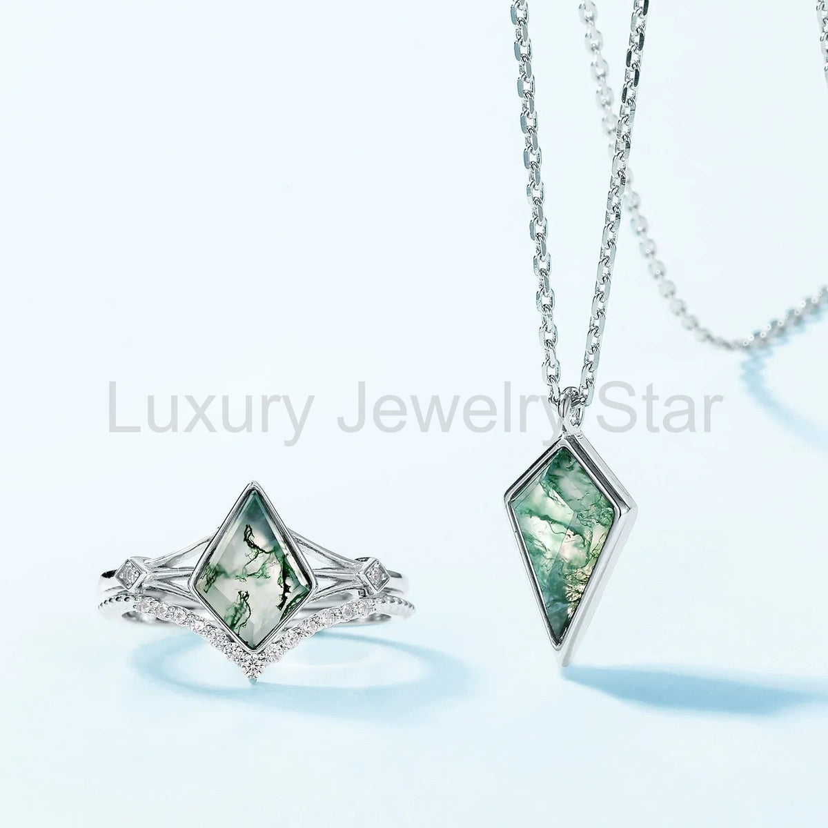 'Greenlight' Natural Moss Agate Kite Shape Dainty Necklace Promise Gift Friendship Gift - image 8