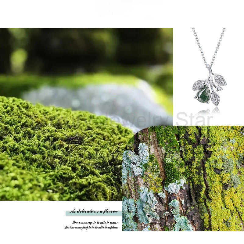 'Moss Whisper' Nature Inspired Pear Cut Leafy Moss Agate Necklace - image 3