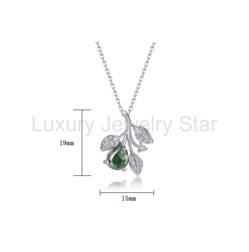 'Moss Whisper' Nature Inspired Pear Cut Leafy Moss Agate Necklace - image 4