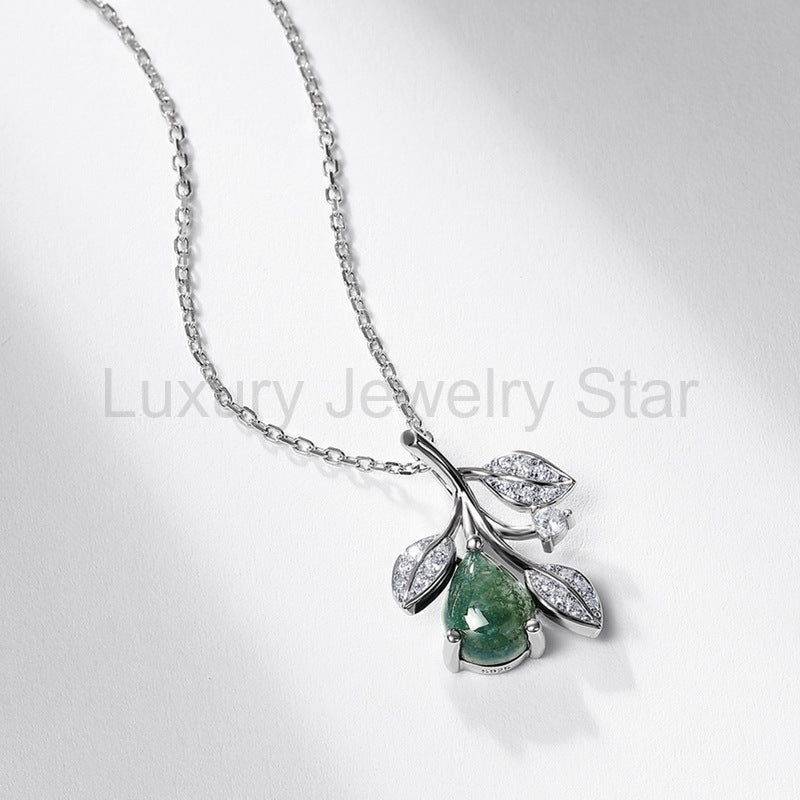'Moss Whisper' Nature Inspired Pear Cut Leafy Moss Agate Necklace - image 5
