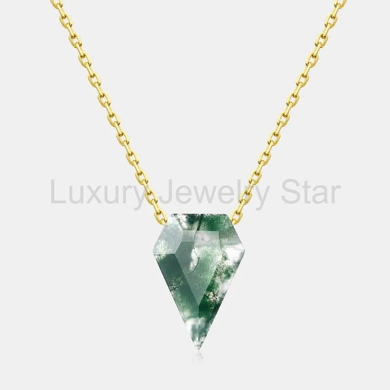 'Nature’s Aegis' Shield Shaped Solitaire Moss Agate Pendant