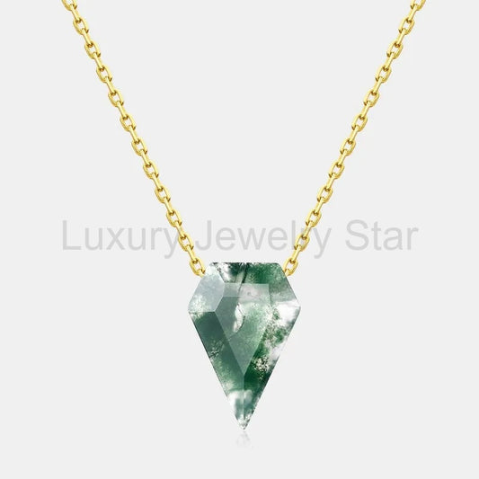 'Nature’s Aegis' Shield Shaped Solitaire Moss Agate Pendant