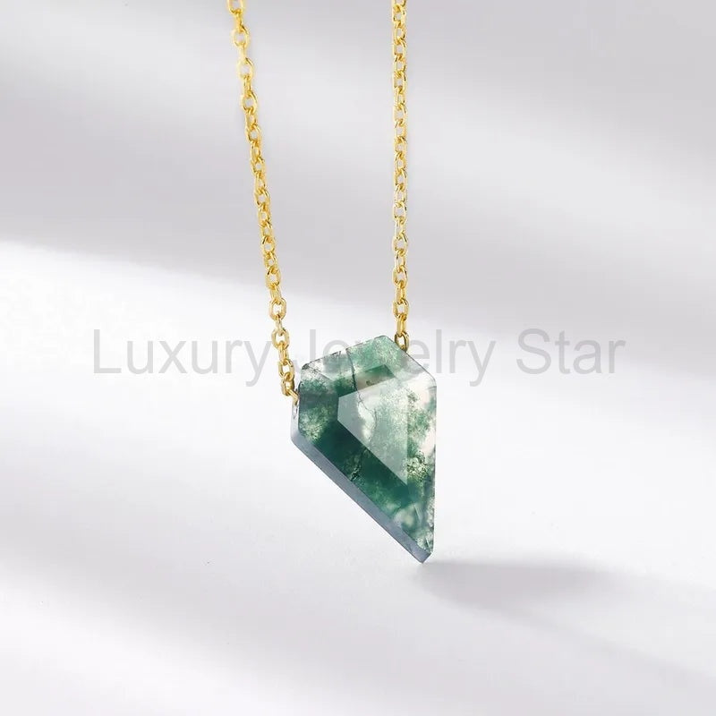 'Nature’s Aegis' Shield Shaped Solitaire Moss Agate Pendant - image 5