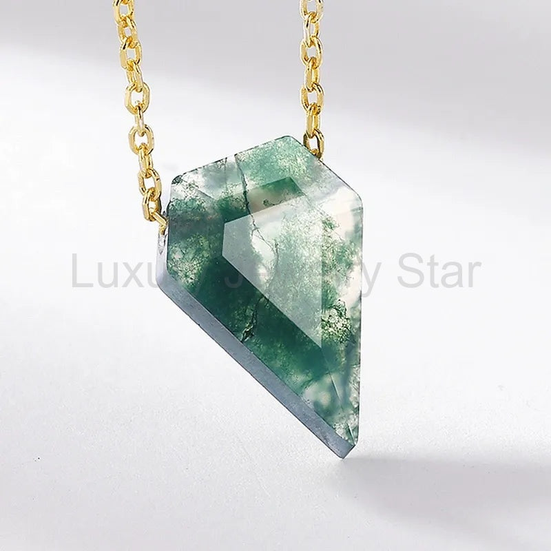 'Nature’s Aegis' Shield Shaped Solitaire Moss Agate Pendant - image 6