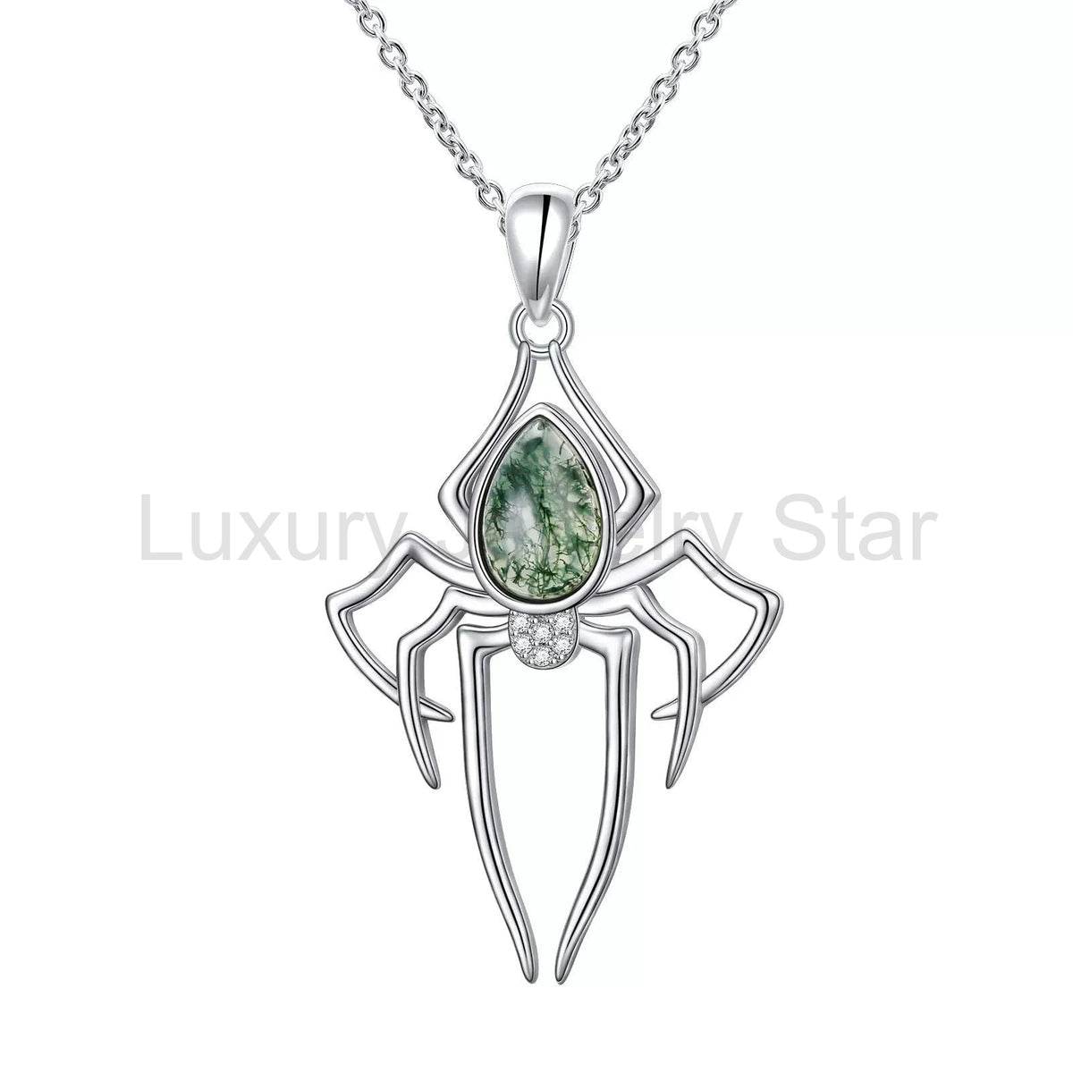 'Nocturne Spider' Gothic Moss Agate Rhinestone Spider Necklace for Women - image 5