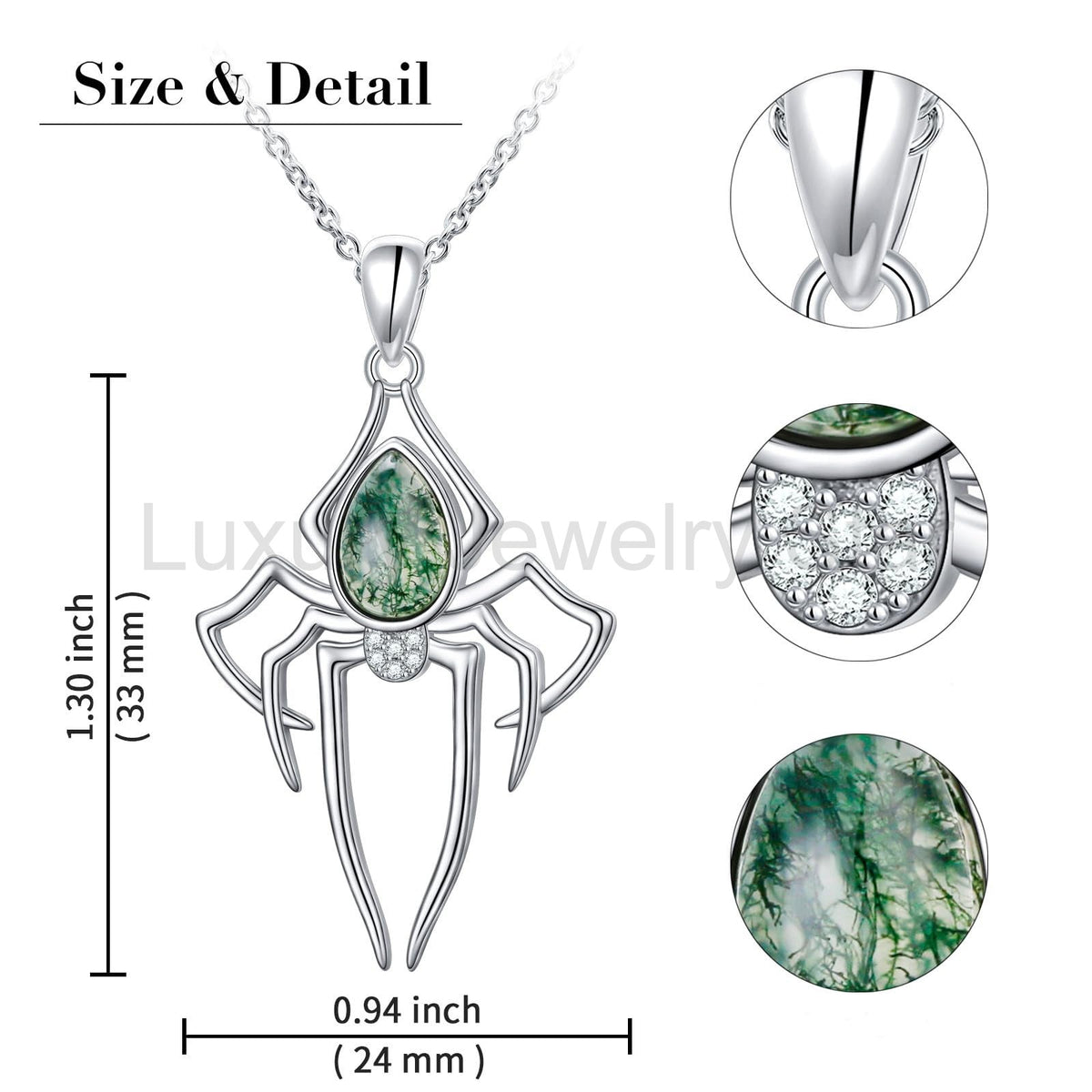 'Nocturne Spider' Gothic Moss Agate Rhinestone Spider Necklace for Women - image 6
