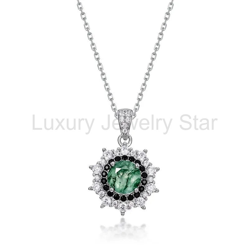 'Sunmoss' 6.5MM Moss Agate Pendant Silver Women Jewelry Christmas Gift For Her