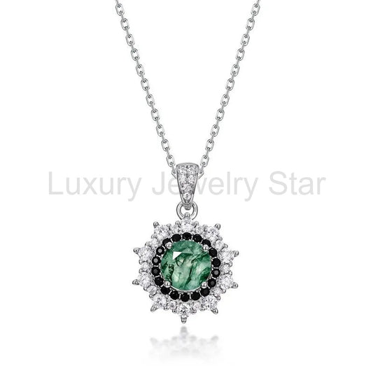 'Sunmoss' 6.5MM Moss Agate Pendant Silver Women Jewelry Christmas Gift For Her