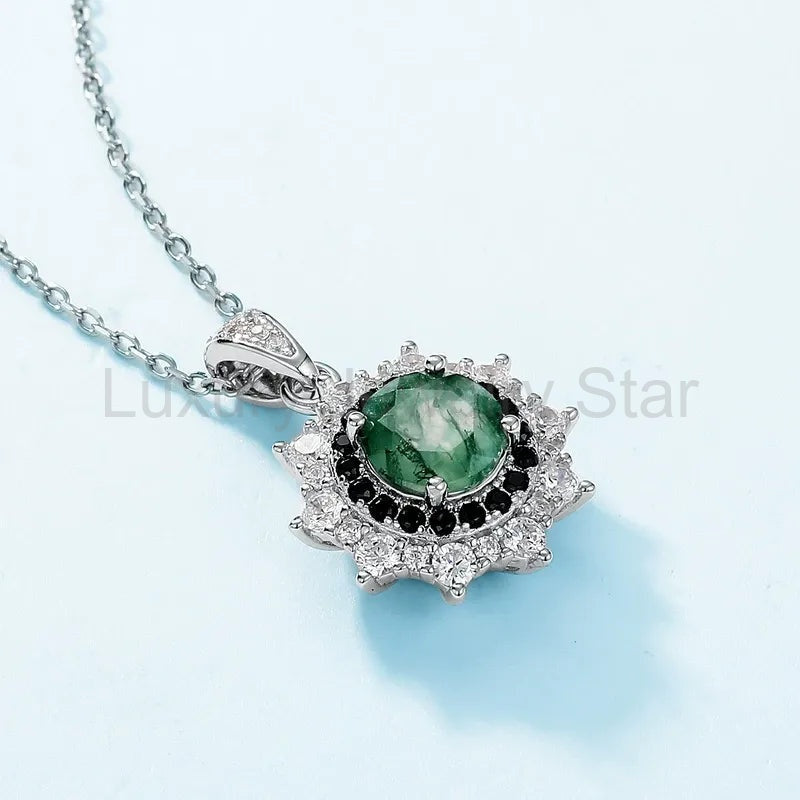 'Sunmoss' 6.5MM Moss Agate Pendant Silver Women Jewelry Christmas Gift For Her - image 4