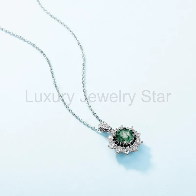'Sunmoss' 6.5MM Moss Agate Pendant Silver Women Jewelry Christmas Gift For Her - image 5