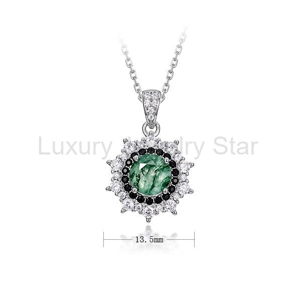 'Sunmoss' 6.5MM Moss Agate Pendant Silver Women Jewelry Christmas Gift For Her - image 6