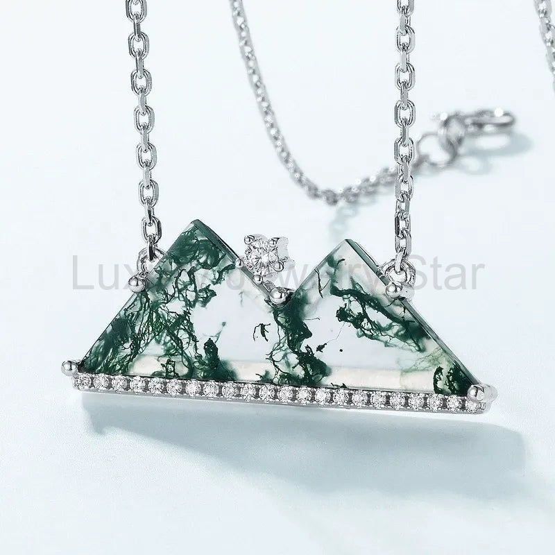 'Verda' The Moss Agate Mountain Range Genuine Gemstone Mountain Necklace