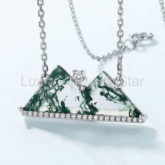 'Verda' The Moss Agate Mountain Range Genuine Gemstone Mountain Necklace