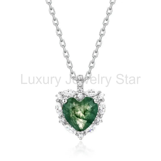 'Verdant Heart' Sparkling Earth Goddess Moss Agate Necklace