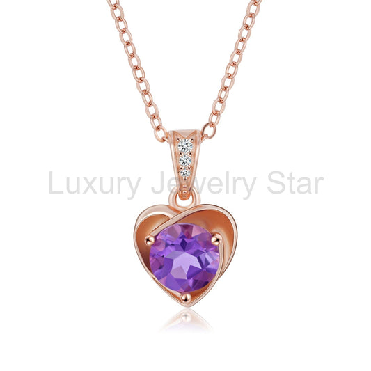 "Anabel" Heart Shaped Round Cut Amethyst Classic Pendant
