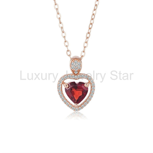 “Asher” Heart Cut Garnet Classic Necklace