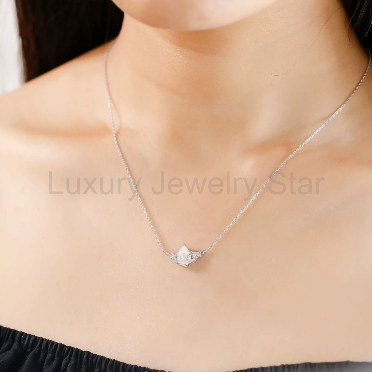 "Eira" Pear Cut Cubic Zirconia Classic Necklace - image 4