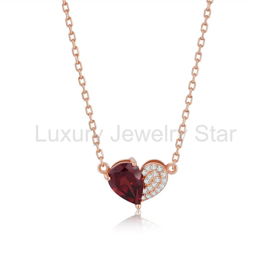 “Felicity” Heart to Heart Cut Garnet Classic Necklace