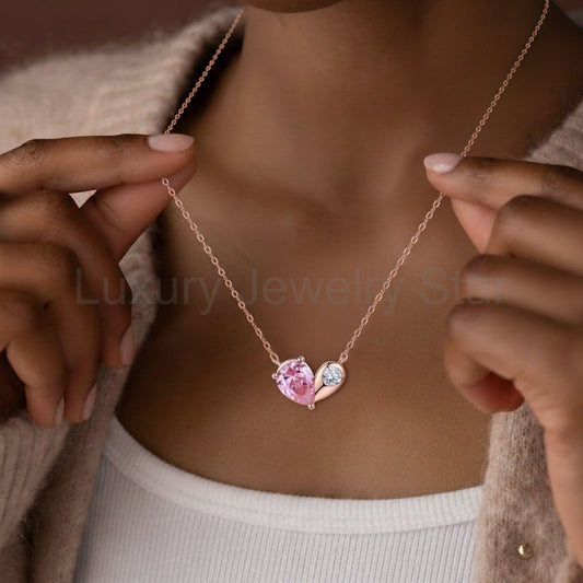 “Felicity” Heart to Heart Pink Cubic Zirconia Classic Pendant