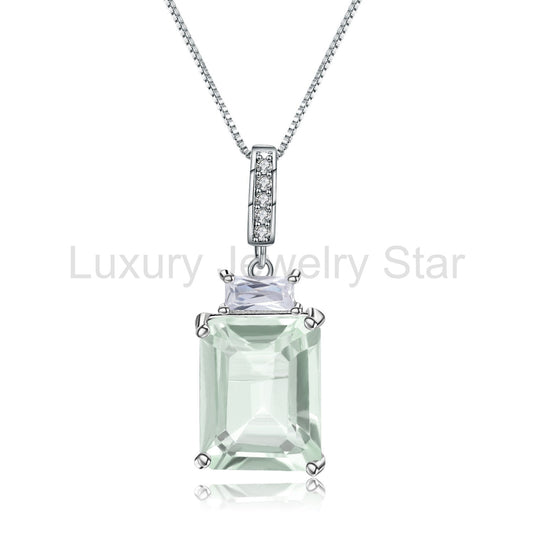 AquaCrest- Emerald Cut Natural Green Amethyst Minimalist Classic Necklace