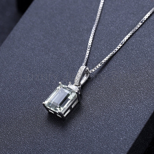 AquaCrest- Emerald Cut Natural Green Amethyst Minimalist Classic Necklace - image 2